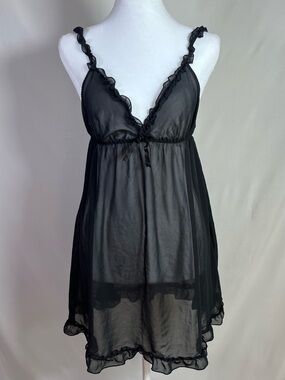 H&M Sheer Black Ruffled Babydoll Chemise - Medium